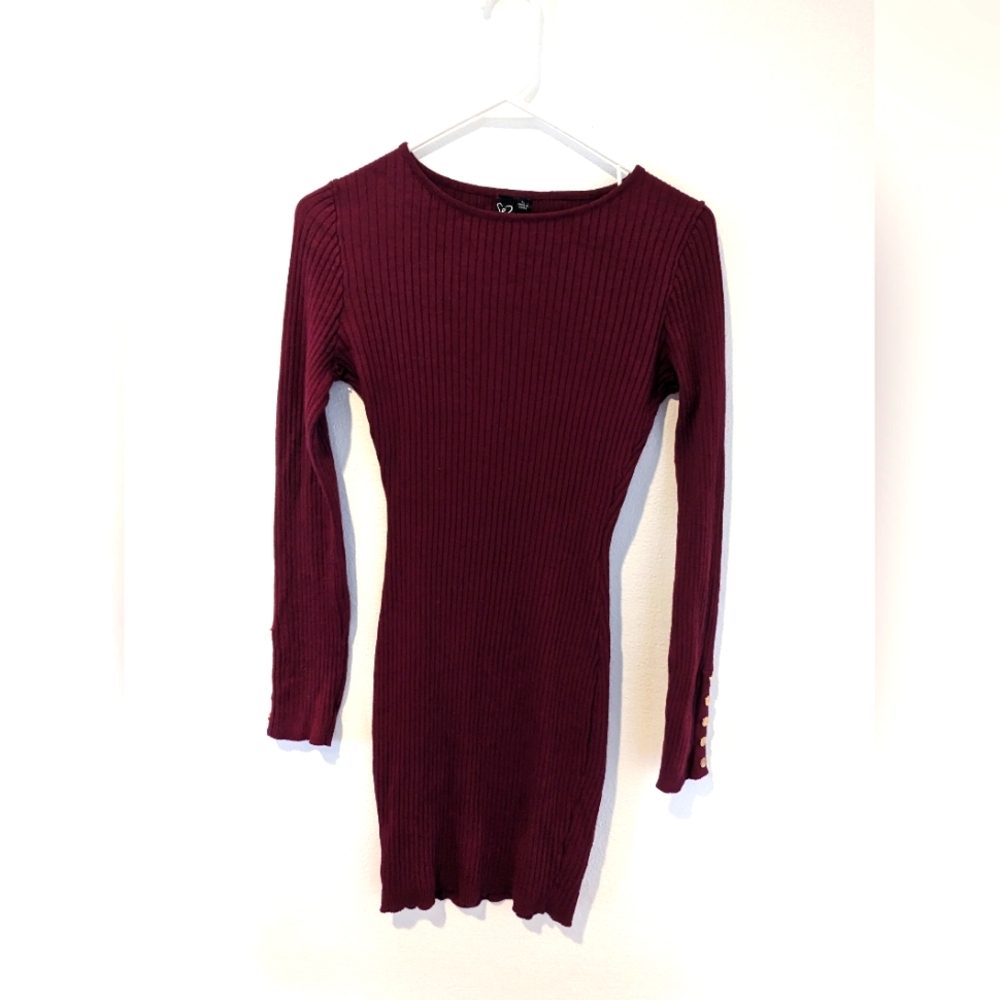 Burgundy ribbed sweater dress